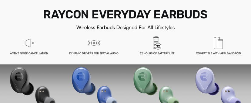 Raycon Everyday Earbuds (2024 Edition) - Bluetooth True Wireless in-Ear Buds with 32 Hours Playtime, Multpoint Technology, Extreme Comfort, and Active Noise Cancellation (Carbon Black)