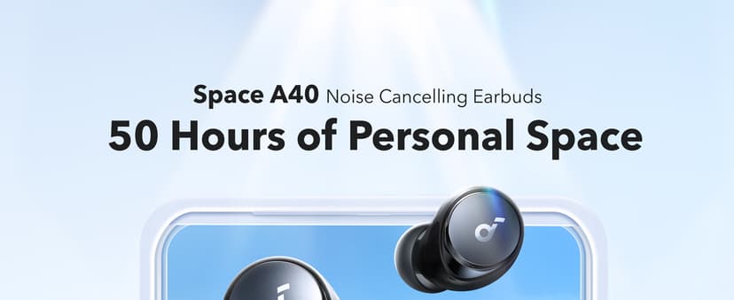 Soundcore by Anker Space A40 Adaptive Active Noise Cancelling Wireless Earbuds, Reduce Noise by Up to 98%, Ultra Long 50H Playtime, 10H Single Playtime, Hi-Res Sound, Comfortable Fit, Wireless Charge