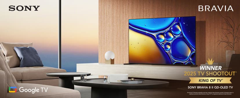 Sony BRAVIA 8 II 65 Inch TV, QD OLED, 4K Smart Google TV, XR Processor with AI Technology, Ultra Slim Design, 120hz Television, Dolby Vision/Atmos, Exclusive Features for PS5, K-65XR80M2, 2025 Model