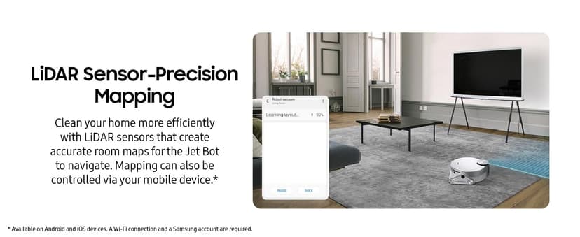 SAMSUNG Jet Bot AI+ Robot Vacuum Cleaner w/ Object Recognition, Intelligent Cleaning, Clean Station, 5-Layer Filter, Touchless Dust Removal for Hardwood Floors, Carpets, VR50T95735W, White