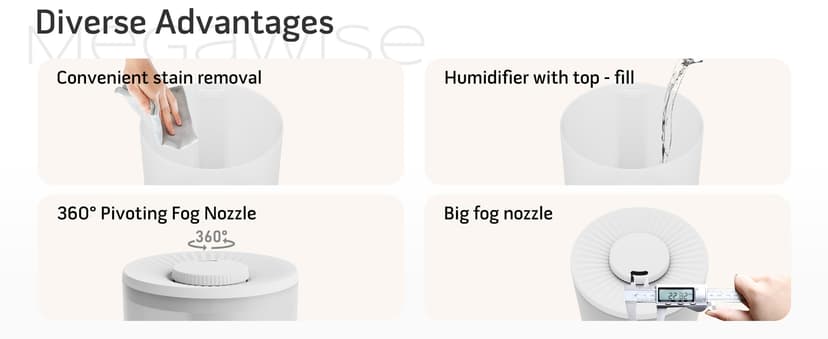 MegaWise Cool Mist Humidifiers, 3.5L Top Refill Ultrasonic humidifier for Bedroom, Baby Room, Office