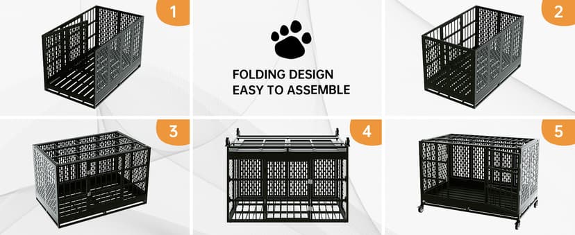 48/42/38 Inch Heavy Duty Dog Crate with Wheels, Folding Metal Big Dog Cage for Large and Medium Dogs, Extra Large XL XXL Indestructible Dog Crate with Removable Tray.