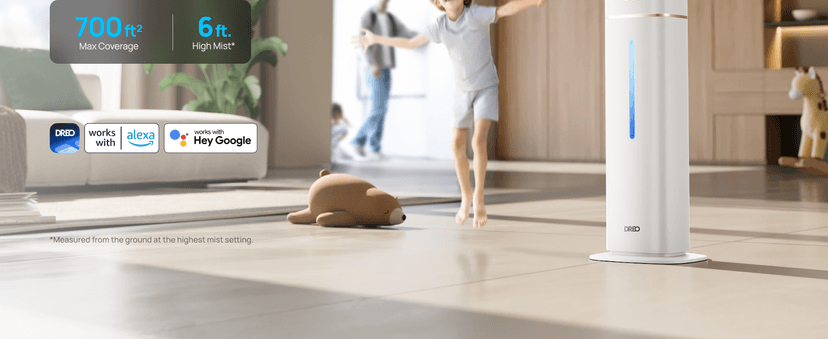Dreo 11L Smart Humidifier Large Room 700 ft², 100H Cool Mist Air Humidifiers for Bedroom Baby Plants, Top-Fill Self-Cleaning Tank, 26dB, Auto Mode, RGB Light, Remote & APP Control, HM735S White