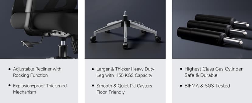 Ticova Ergonomic Office Chair - High Back Desk Chair with Adjustable Lumbar Support, Headrest & 3D Armrest - 130°Rocking Mesh Computer Chair