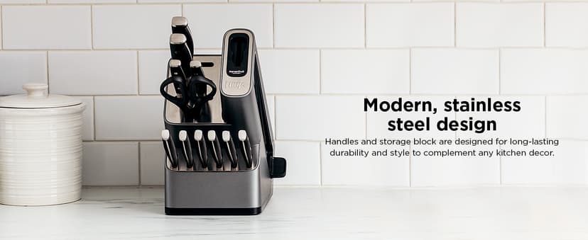 Ninja K32012 Foodi NeverDull Premium Knife System, 12 Piece Knife Block Set with Built-in Sharpener, German Stainless Steel Knives, Black