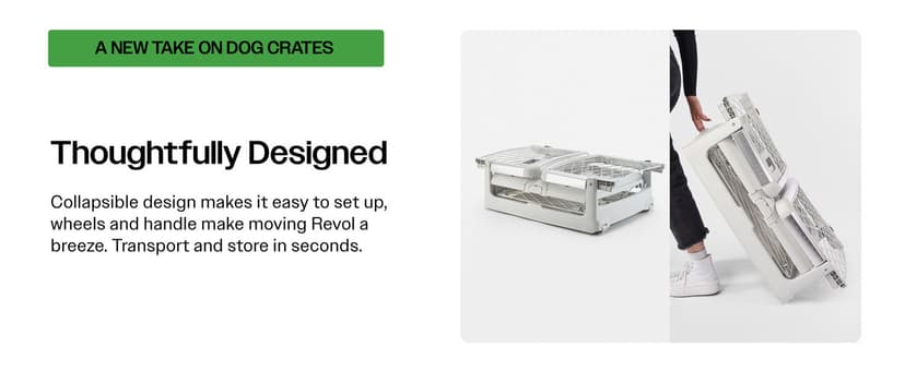 DIGGS Revol Collapsible Dog Crate with Wheels - Premium Portable Dog Crate - Safe, Stylish, and Convenient Indoor Kennel (Ash, Small)