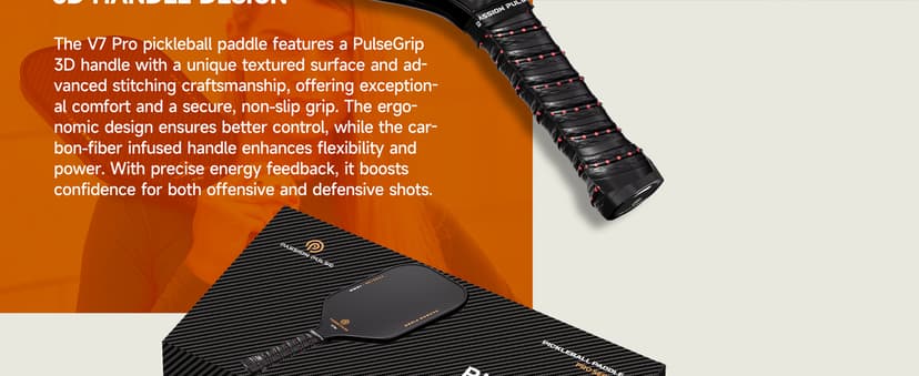 V7 Pro Pickleball Paddle – 3K Raw Carbon Fiber Pickle Ball Paddles with 16mm Polypropylene Core, 3D PulseGrip Handle, – Pickleball Rackets Ideal for All Skill Levels