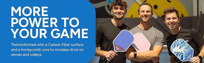Friday Pickleball Paddle, USA Pickleball Approved, Durable Carbon Fiber, Thermoformed Unibody Design, Honeycomb Core, Gritty Surface for Spin
