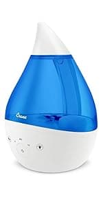Crane Ultrasonic Cool Mist Teardrop Humidifier for Baby Nursery, Bedroom, Office, Large Room, Adjustable Humidity, Auto Shut-Off, Easy Clean Blue & White 1 Gallon