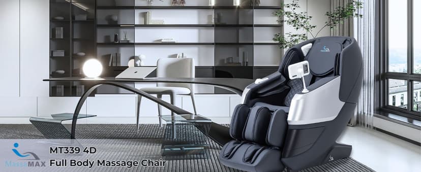 MassaMAX MT339 4D Massage Chair, Full Body Shiatsu Recliner with Electric Extendable Footrest, Zero Gravity, SL Track, Deep Yoga Stretch, 15 Modes, Foot Rollers, and Heating (Space White)