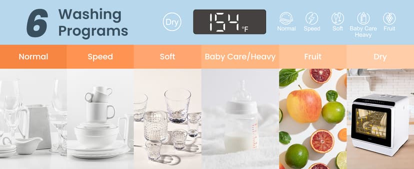 HAVA Countertop Dishwasher, 6 Programs Portable Dishwashers with 5L Built-in Water Tank, No Hookup Needed, Baby Care & Air-Drying Function for Apartments and RVs