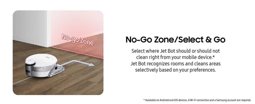 SAMSUNG Jet Bot AI+ Robot Vacuum Cleaner w/ Object Recognition, Intelligent Cleaning, Clean Station, 5-Layer Filter, Touchless Dust Removal for Hardwood Floors, Carpets, VR50T95735W, White