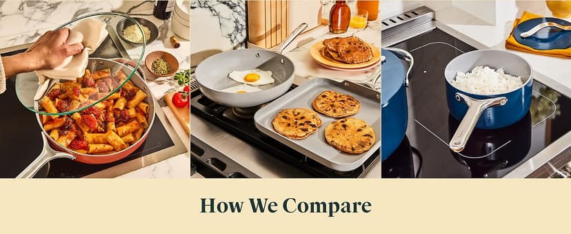 Caraway Nonstick Ceramic Cookware Set (12 Piece) Pots, Pans, Lids and Kitchen Storage - Non Toxic - Oven Safe & Compatible with All Stovetops - Cream