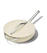 Caraway Nonstick Ceramic Cookware Set (12 Piece) Pots, Pans, Lids and Kitchen Storage - Non Toxic - Oven Safe & Compatible with All Stovetops - Cream