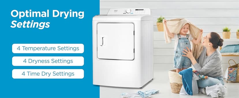 BLACK+DECKER 7.0 Cu. Ft. Front Load Dryer, Clothes Dryer with LED Display and Dial Control, 5 Senor and Manual Dry Selections, Wrinkle Care, 240V, BLD67ME, White