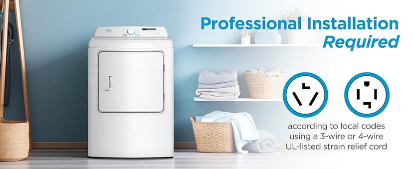 BLACK+DECKER 7.0 Cu. Ft. Front Load Dryer, Clothes Dryer with LED Display and Dial Control, 5 Senor and Manual Dry Selections, Wrinkle Care, 240V, BLD67ME, White