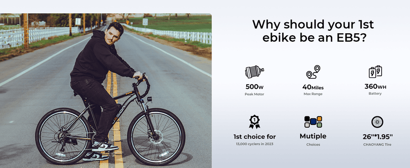 Jasion EB5 Electric Bike for Adults with Peak 500W Brushless Motor, 40Miles 20MPH Commuting Electric Mountain Bike with 360Wh Removable Battery, 7-Speed, 26" Tires and Front Fork Suspension