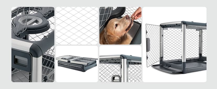 DIGGS Revol Collapsible Dog Crate with Wheels - Premium Portable Dog Crate - Safe, Stylish, and Convenient Indoor Kennel (Ash, Small)