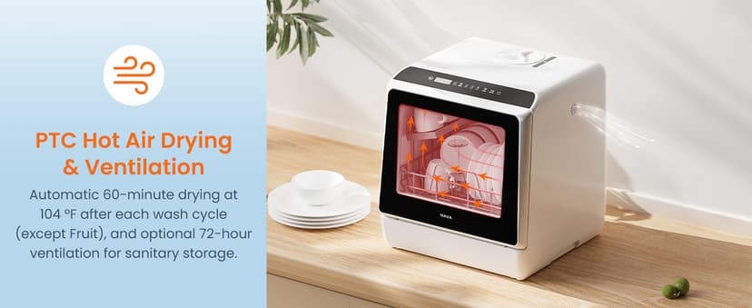 HAVA Countertop Dishwasher, 6 Programs Portable Dishwashers with 5L Built-in Water Tank, No Hookup Needed, Baby Care & Air-Drying Function for Apartments and RVs