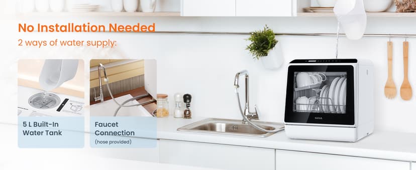 HAVA Countertop Dishwasher, 6 Programs Portable Dishwashers with 5L Built-in Water Tank, No Hookup Needed, Baby Care & Air-Drying Function for Apartments and RVs