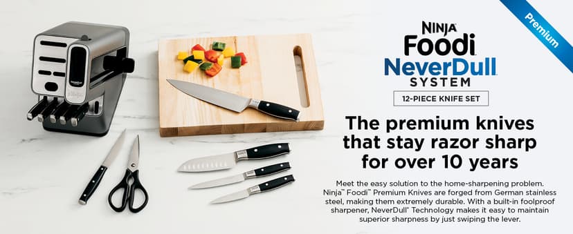 Ninja K32012 Foodi NeverDull Premium Knife System, 12 Piece Knife Block Set with Built-in Sharpener, German Stainless Steel Knives, Black
