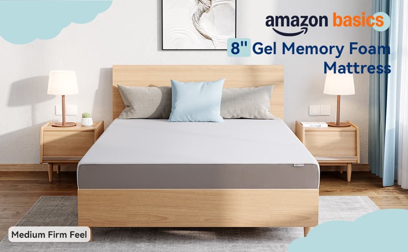 Amazon Basics Memory Foam Mattress, Medium Firm, 8 Inch, Twin, White/Grey