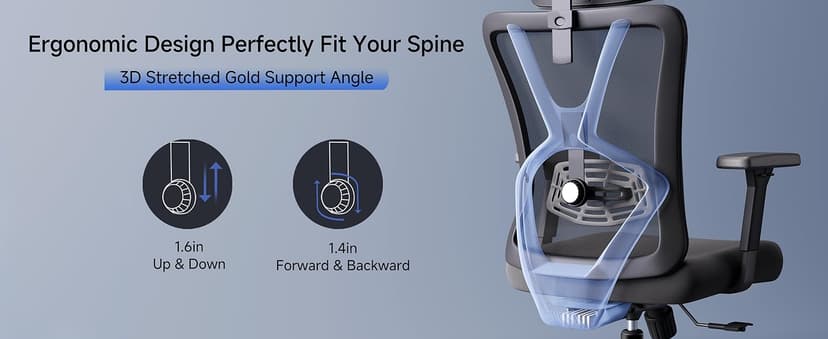 Ticova Ergonomic Office Chair - High Back Desk Chair with Adjustable Lumbar Support, Headrest & 3D Armrest - 130°Rocking Mesh Computer Chair