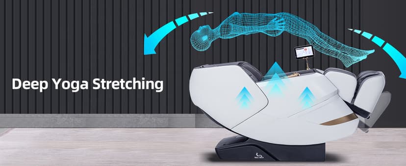 MassaMAX MT339 4D Massage Chair, Full Body Shiatsu Recliner with Electric Extendable Footrest, Zero Gravity, SL Track, Deep Yoga Stretch, 15 Modes, Foot Rollers, and Heating (Space White)