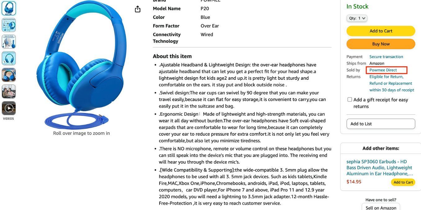 Select the seller's name from the drop-down menu next to "Sold by."