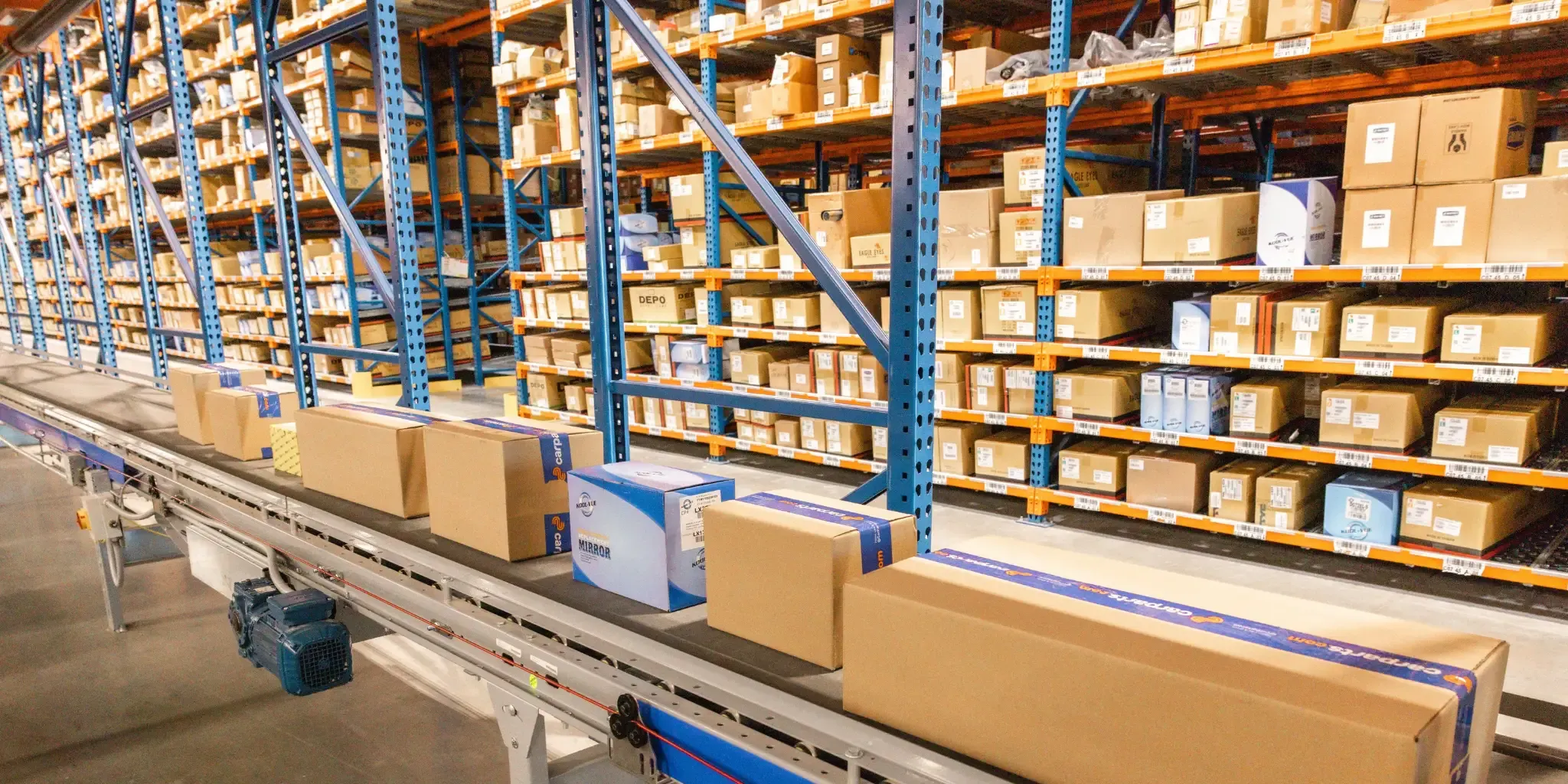Automated warehouse with CarParts.com boxes