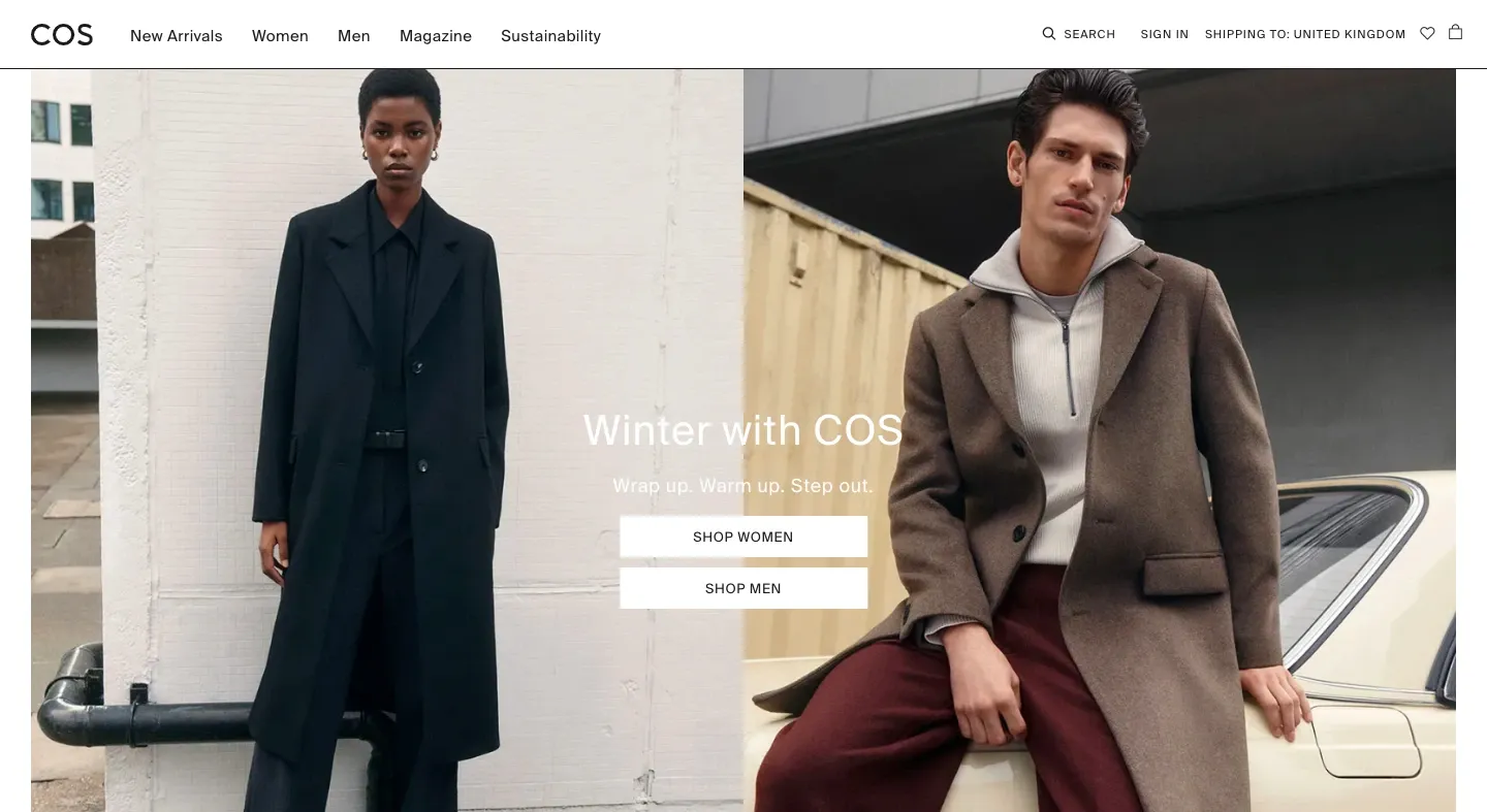 the homepage of Cos