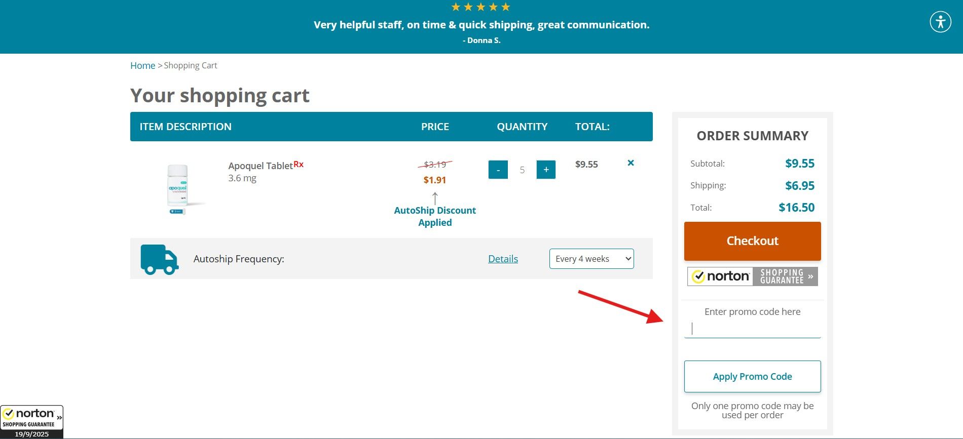 A screenshot of Allivet checkout page.