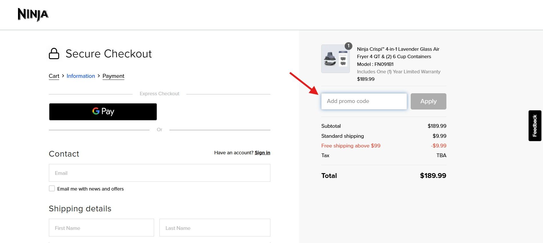 A screenshot of Ninja Checkout page. A screenshot of Ninja Checkout page.