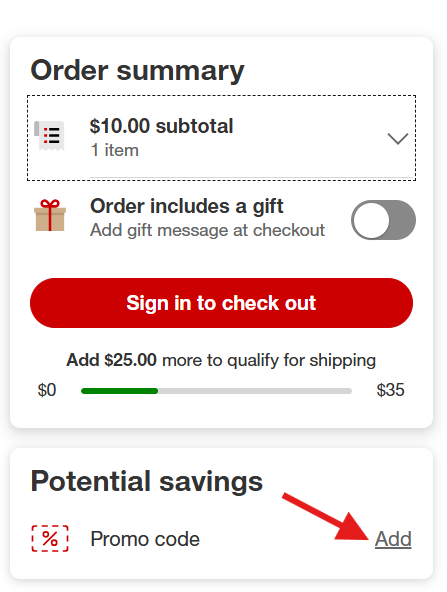 A screenshot of the Target checkout page.