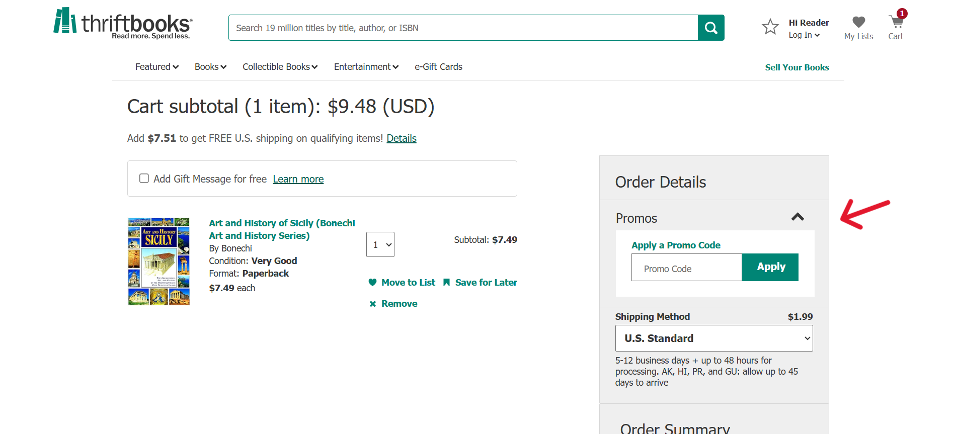 A screenshot of Thriftbook checkout page.