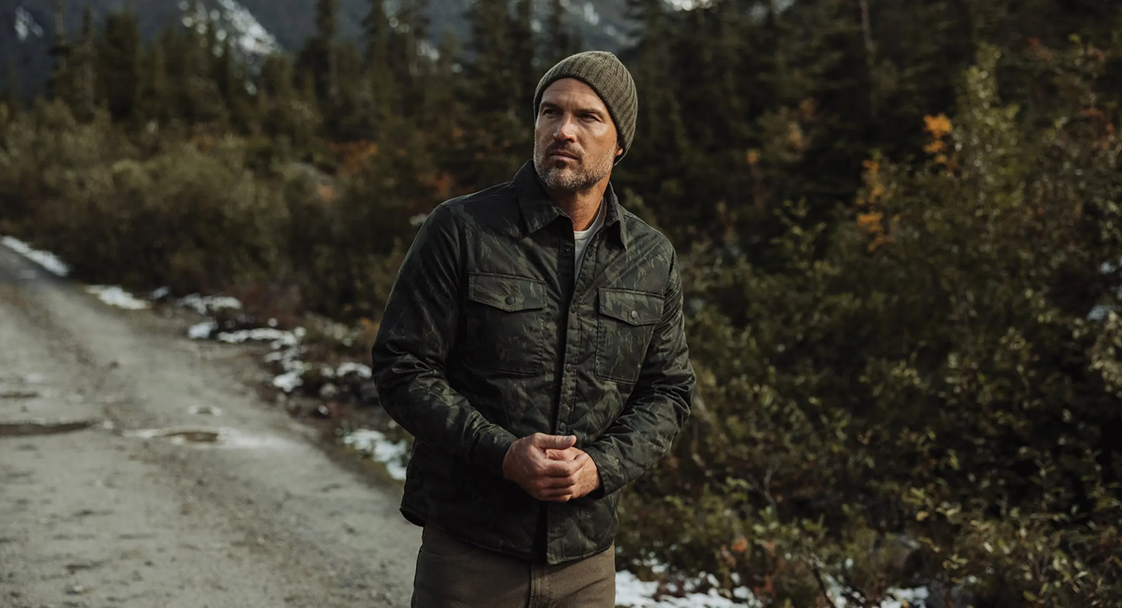 a model wearing a huckberry jacket