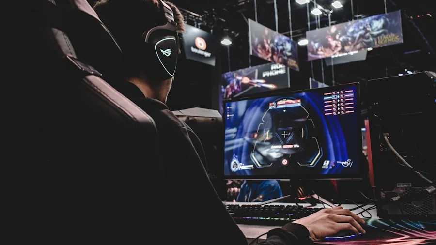 Gamer wearing comfortable headphones during extended gaming session at desk