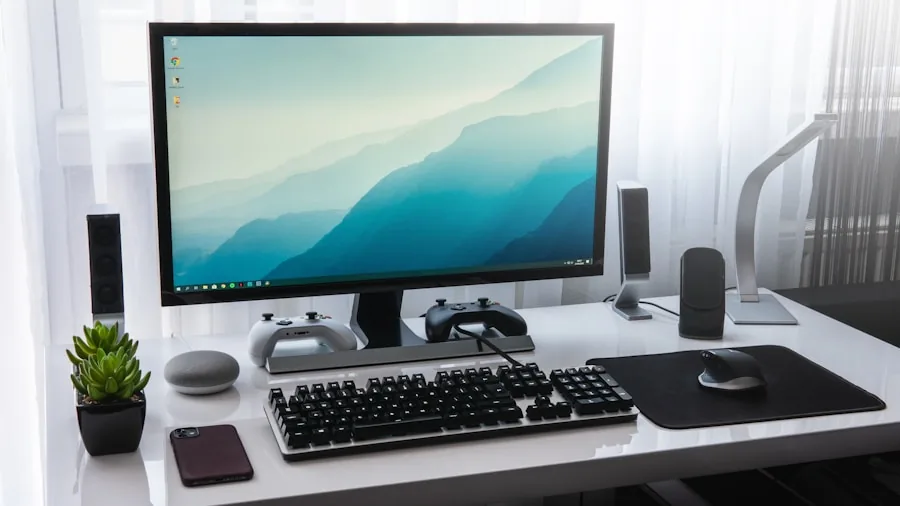 Modern computer workstation with cables and hardware connections showing professional PC setup
