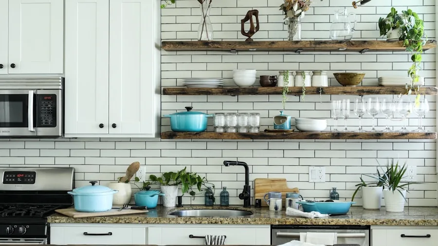 Person arranging essential cookware and kitchen tools on counter for meal preparation