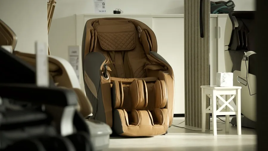 Person enjoying a relaxing massage session in a comfortable chair at home