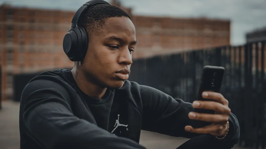 Person enjoying music with wireless headphones in a real-life setting