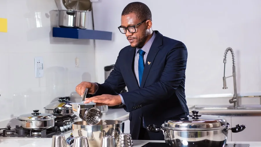 Person inspecting kitchen appliance components for quality and safety materials
