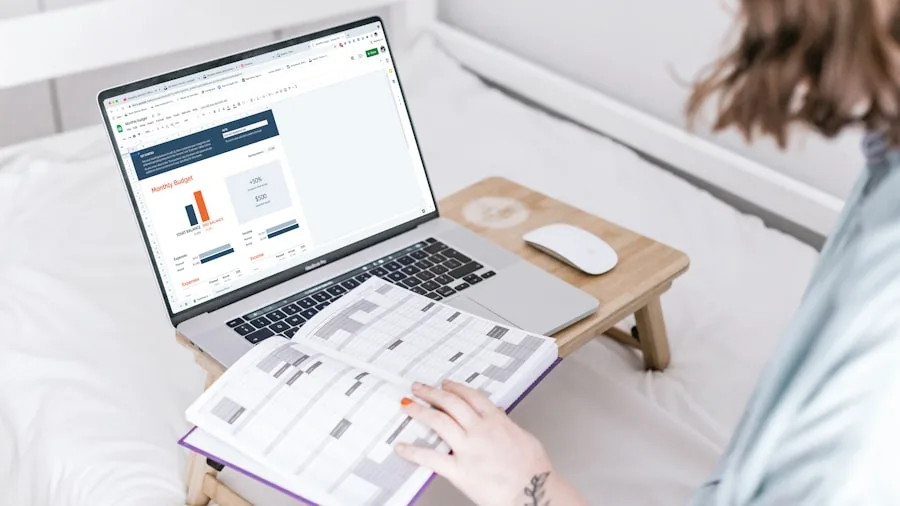 Person reviewing household budget and expenses while planning laundry purchases