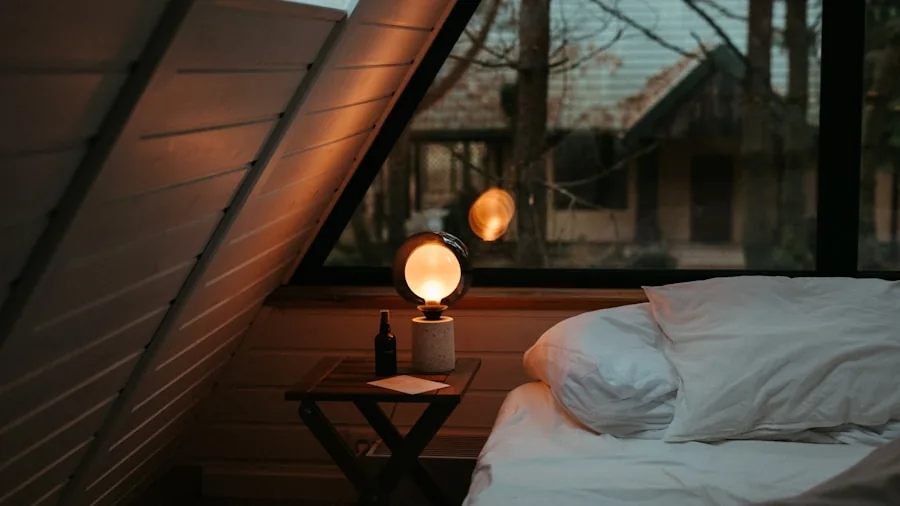 Person sleeping peacefully in a quiet, dark bedroom at night