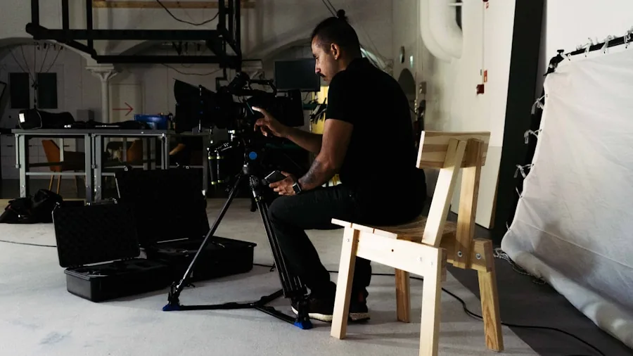 Person testing durability and stability of a sturdy gaming chair in a real room setup