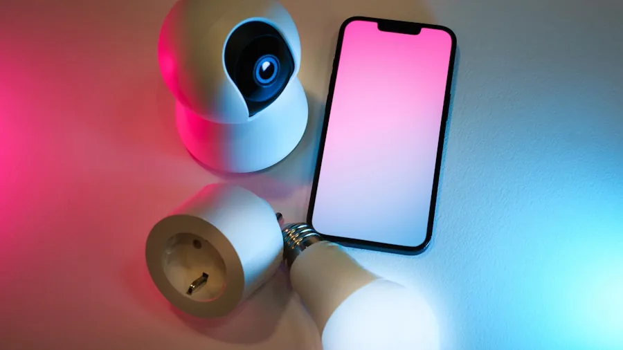 Person using smartphone app to control smart home devices in modern living room