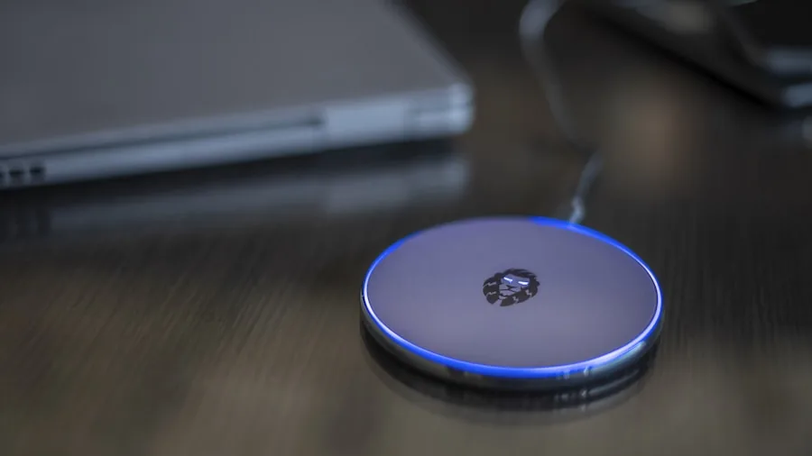 Person wirelessly charging smartphone during daily activities, modern tech convenience