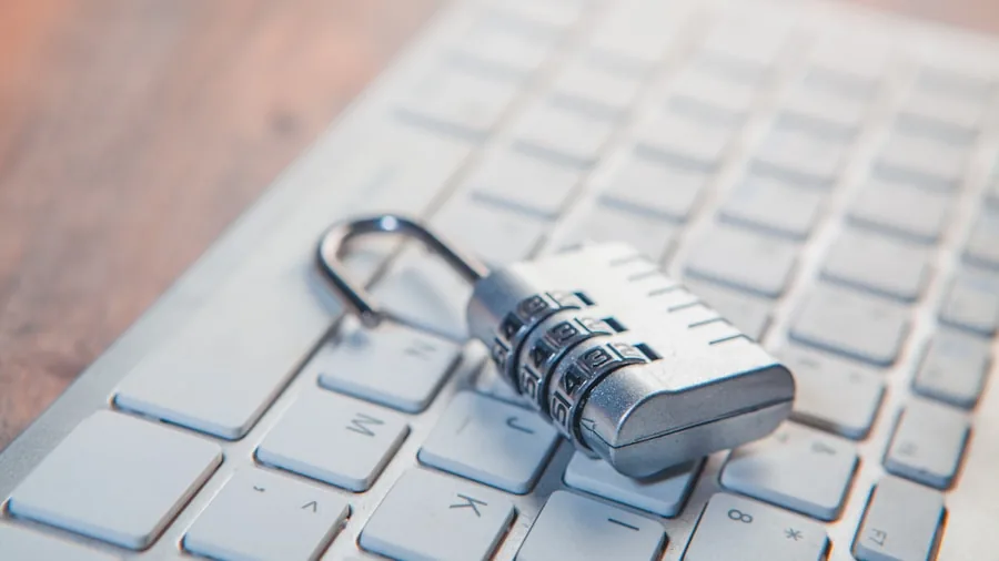 Person working on laptop with focus on digital security and safe online browsing habits