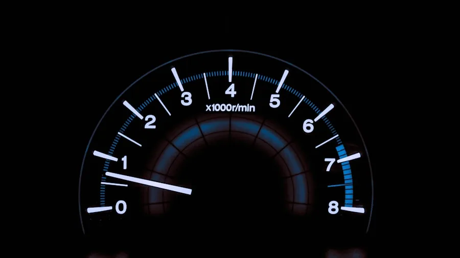 Person working on laptop with speed and performance visualization