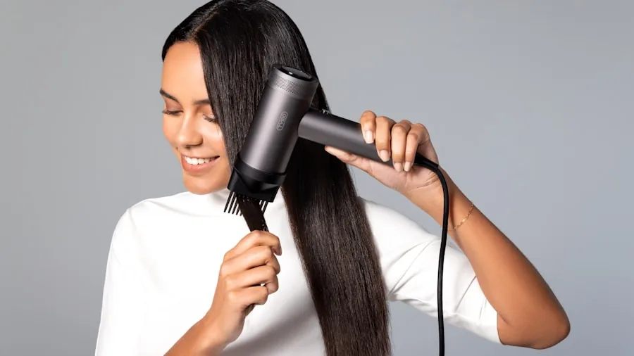 Woman researching and comparing different hair dryer options while considering budget choices